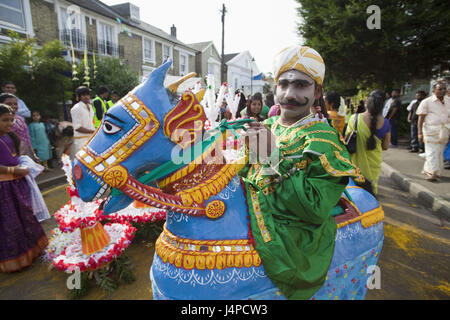 Great Britain, England, London, Ealing, Shri Kanaga quay Thurk Amman Temple, Chariot festival, participant, no model release, Stock Photo