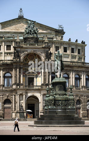Germany, Saxony, Dresden, Old Town, theatre square with Semperoper and Semper statue, Stock Photo