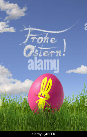 Clouds, stroke, Happy Easter, Easter egg, Easter bunny motif, grass, Stock Photo