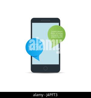 Mobile phone with messaging icon. Flat design vector illustratio Stock Vector
