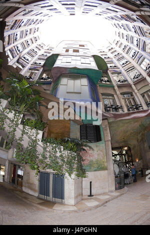 Casa Mila, inner courtyard, architect Antoni Gaudi, Barcelona, Catalonia, Spain, Stock Photo
