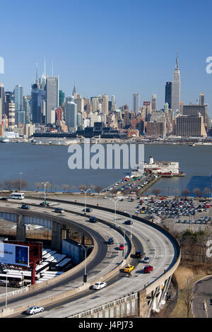 The USA, New York city, Midtown, Manhattan, skyline, Hudson River, New Jersey, 495 highways, Stock Photo