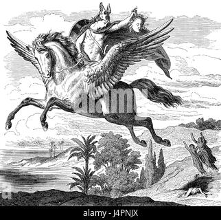 Perseus with the Head of Medusa riding on Pegasus, Greek mythology Stock Photo