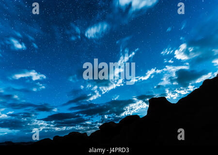 Sky Night With Moonlight and Canyons in Utah Stock Photo