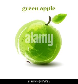 Fresh green apple on white background. Vector illustration Stock Vector