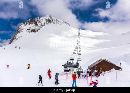 RUSSIA, SOCHI, GORKY GOROD - MARCH 29, 2017: View of slopes of Gorky Gorod ski resort Stock Photo