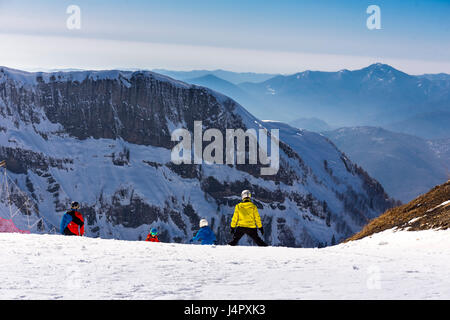 RUSSIA, SOCHI, GORKY GOROD - MARCH 29, 2017: View of slopes of Gorky Gorod ski resort Stock Photo