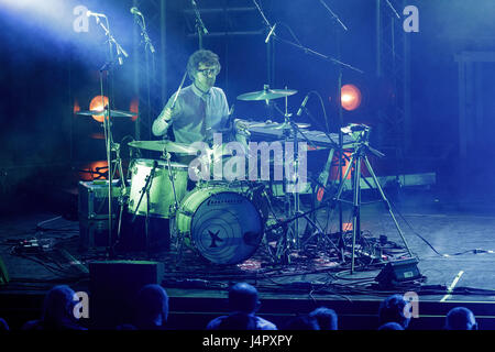 Public Service Broadcasting performing live in concert at the Edinburgh Usher hall  Public Service Broadcasting are anmusical duo consisting of J. Willgoose, Esq. on guitar, banjo, other stringed instruments, samplings and electronic instruments; and Wrigglesworth on drums, piano and electronic instruments.  Featuring: Wrigglesworth Where: Edinburgh, United Kingdom When: 12 Apr 2017 Credit: Alan Rennie/WENN.com Stock Photo