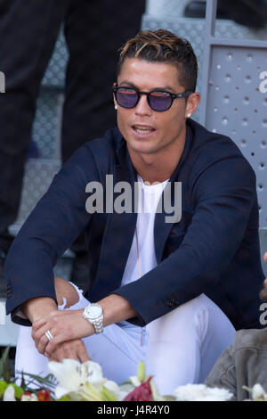 Madrid, Spain. 13th May, 2017.Soccerplayer Cristiano Ronaldo during a semifinal Madrid Open tennis tournament match at La Caja Magica stadium in Madrid, on Saturday 13, May 2017. Stock Photo