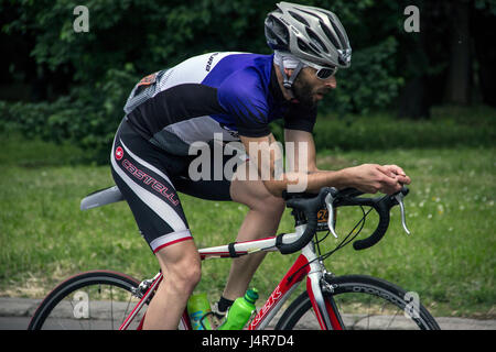 Belgrade, Serbia. 13th May 2017. SERBIA ULTRA 6-12-24 twenty-four hour ultra-marathon cycling race held in Serbia for the first time. It's the ultimate test for those who want to challenge their physical and mental endurance against other competitors. The winner is determined by the distance they can pass in six, twelve or twenty-four hours at the Kosutnjak forest-park track. Credit: Bratislav Stefanovic/Alamy Live News Stock Photo