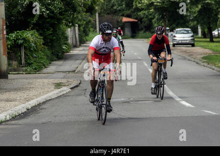 Belgrade, Serbia. 13th May 2017. SERBIA ULTRA 6-12-24 twenty-four hour ultra-marathon cycling race held in Serbia for the first time. It's the ultimate test for those who want to challenge their physical and mental endurance against other competitors. The winner is determined by the distance they can pass in six, twelve or twenty-four hours at the Kosutnjak forest-park track. Credit: Bratislav Stefanovic/Alamy Live News Stock Photo