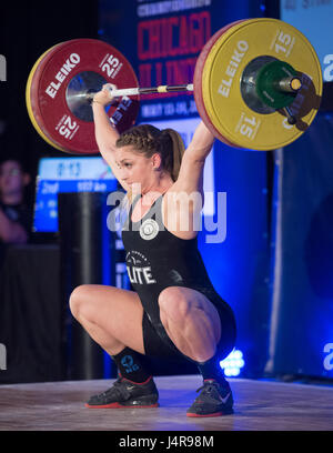 May 13, 2017: Mattie Rogers competes in the 69 kilo class kilo class at the USA Weightlifting National Championships in Lombard, Illinois, USA. Brent Clark/Alamy Live News Stock Photo