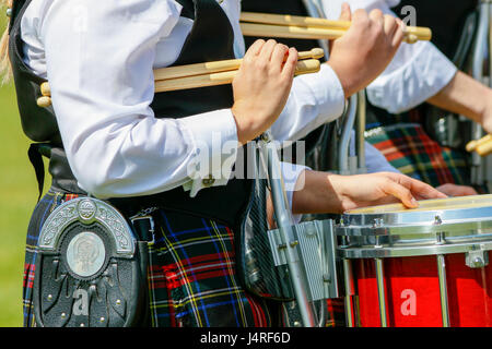 Glasgow, UK. 14th May, 2017. Gourock Highland Games took place with hundreds of drummers and pipers, 'heavies' and highland dancers from across the country coming to compete in the first Games of the season. This is an important date in the Scottish calendar as it is the first Games after the winter and a chance to celebrate traditional Scottish sport, music and dance. Credit: Findlay/Alamy Live News Stock Photo