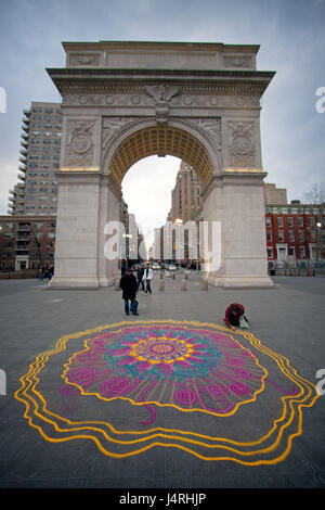 The USA, New York city, Greenwich Village, Washington Square park, archway, street artist, Stock Photo