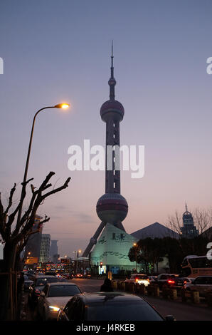 The landmark Oriental Pearl Tower in Lujiazui Financial District in Shanghai, China Stock Photo