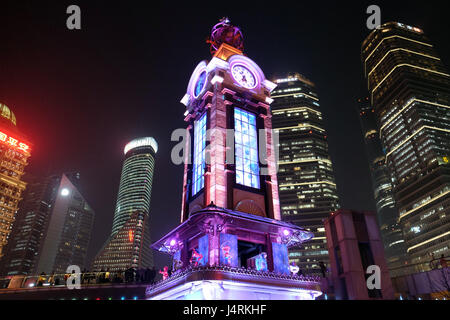 Disney Clock tower night view on Pudong of Shanghai, China, February 26, 2016. Stock Photo