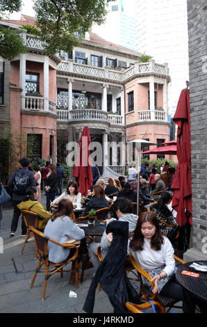 Old style colonial era buildings in the Xintiandi district, famous tourist attraction in Shanghai, China, February 27, 2016. Stock Photo