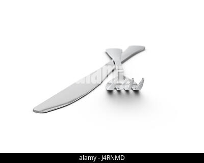 Fork and knife on white background. 3d illustration. Stock Photo