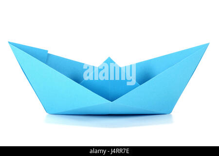 blue paper boat isolated on white background Stock Photo