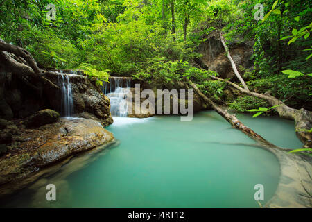 lime stone water fall in arawan water fall national park kanchanaburi thailand use for natural background Stock Photo
