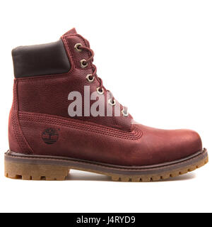 Timberland AF 6 Inch Premium Waterproof Burgundy/Metallic Women's Leather Boots - A12MF Stock Photo