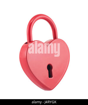 Red heart shape lock isolated on white with clipping path Stock Photo