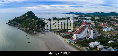 aerial view of wat khao tao temple at khhua hin beach prachuapkhirikhan southern of thailand Stock Photo
