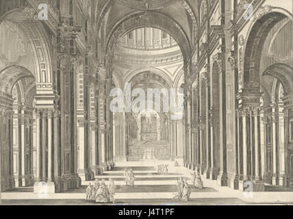 'Vue Interieure de la Cathedrale de St. Paul' shows an interior view of St. Paul's Cathedral in London, highlighting the architectural beauty and historical significance of this iconic structure. Stock Photo