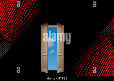 concept of door to blue sky Stock Photo