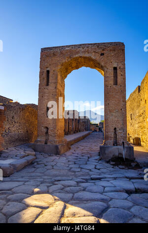Scenic view of ruins at city of Pompeii with Vesuvio background, Italy Stock Photo