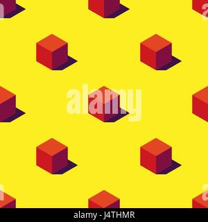 Seamless pattern of orange cubes on yellow background. Retro design concept. Clipping mask used! Stock Vector