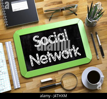 Social Network - Text on Small Chalkboard. 3D. Stock Photo