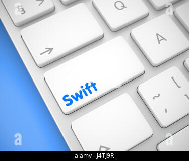 Swift - Text on the White Keyboard Key. 3D. Stock Photo
