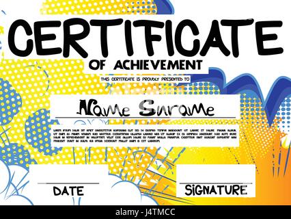 Vector illustrated certificate template with comic book elements Stock ...