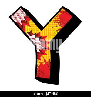 Letter Y filled with comic book explosion, background. Stock Vector