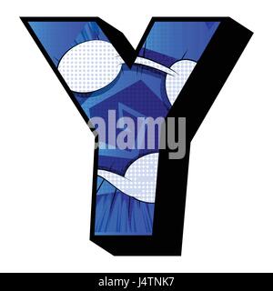 Letter Y filled with comic book explosion, background. Stock Vector