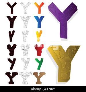 Vector illustrated set of letter Y, filled with floral elements. Stock Vector