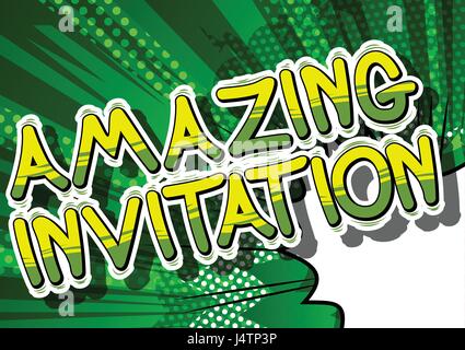 Amazing Invitation - Comic book style word on abstract background. Stock Vector