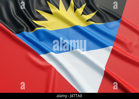 Antigua and Barbuda flag. Wavy fabric high detailed texture. 3d illustration rendering Stock Photo
