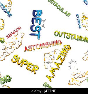 seamless pattern with Comic book style words and explosion clouds. Stock Vector