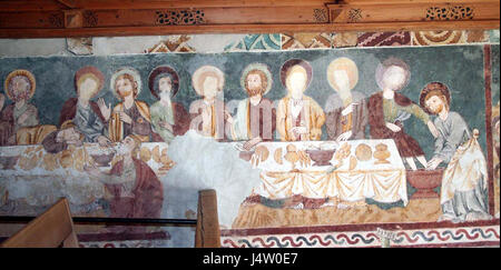 'Waltensburg Abendmahl' refers to a depiction or representation of the Last Supper (Abendmahl) in the village of Waltensburg, possibly a religious or historical artwork. Stock Photo