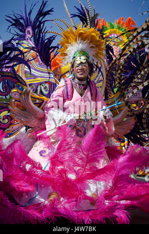 NASSAU, THE BAHAMAS - JANUARY 1 - Female troop leader dances in Junkanoo, a cultural festival in Nassau in Jan 1, 2011.jpg Stock Photo