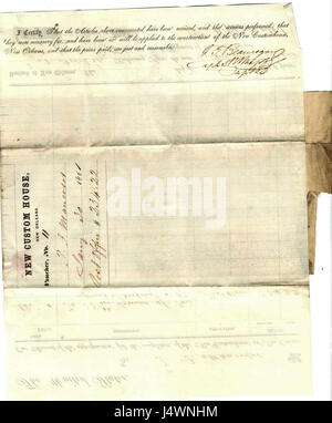 Voucher for Fireproof Roofing on Post Office in the New Orleans Custom House, 121860 (Reverse) Stock Photo