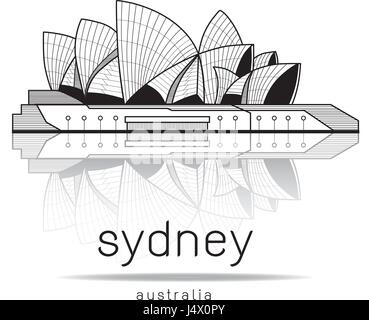 Sydney opera house with reflection in the water, Australia, illustration vector design landmark travel Stock Vector