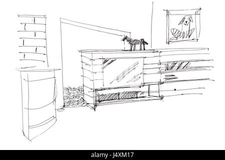 Vector Interior Design Hand Drawn Illustration Living Room Furniture Sketch  Stock Vector by ©joanna.rosado@gmail.com 402955542