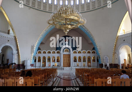 Interior of the new Orthodox Cathedral of the Resurrection of Christ in Tirana, Albania on September 27, 2016. Stock Photo