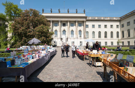 Humboldt University on Unter den Linden with book market, Berlin, Germany Stock Photo