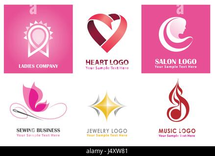 Unique logo vector collections for women, ladies, sewing, jewelry and heart logo isolated in white background. Vector illustration. Stock Vector