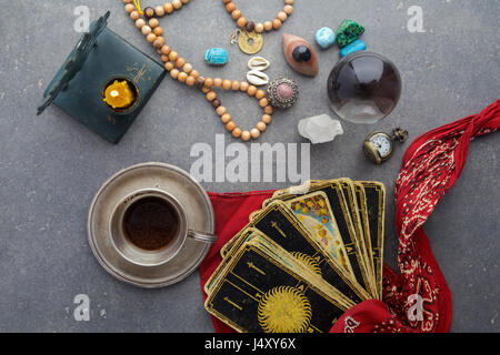 Composition of esoteric objects, used for healing and fortune-telling Stock Photo