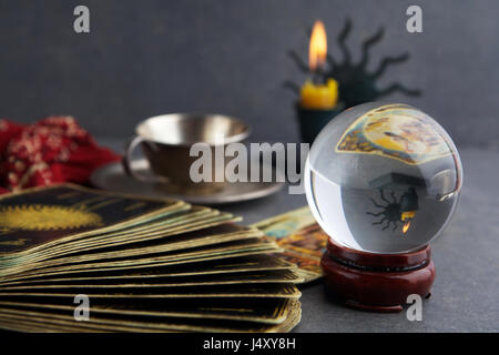 Composition of esoteric objects, used for healing and fortune-telling Stock Photo